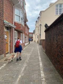 Walking round the little peninsula towards the Round Tower